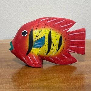 Small Carved Wooden Tropical Fish Bright Beach Decor RedOrange Yellow White Teal